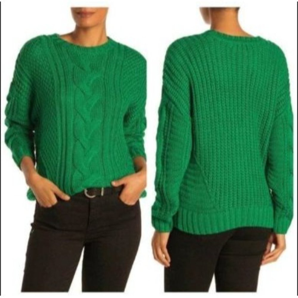 ONE A NWT Chunky Mixed Knit Crew Neck Sweater Arugula Green Size L